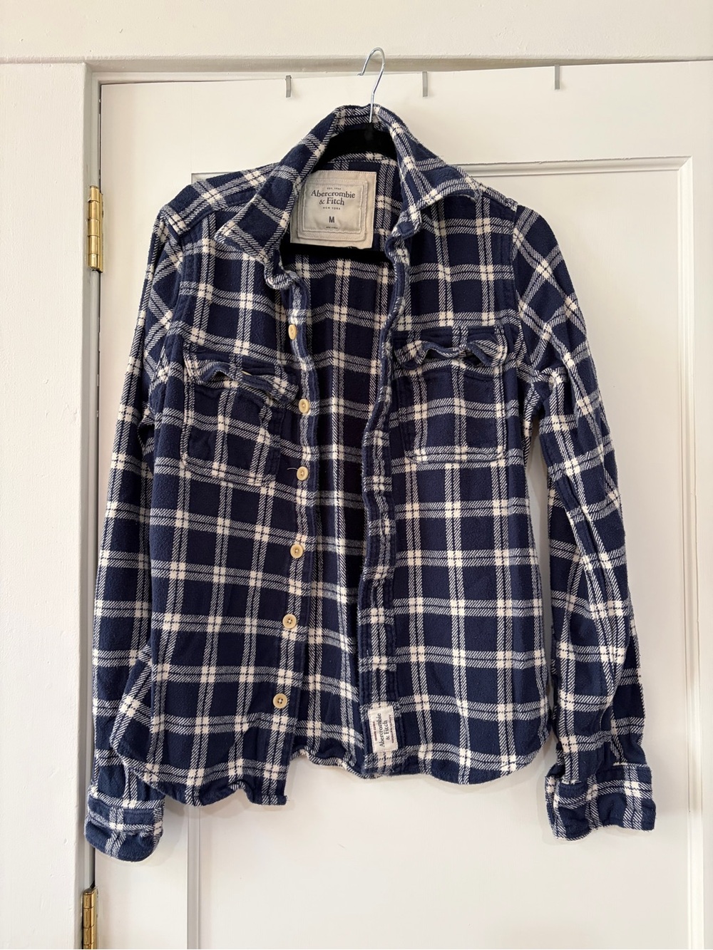 Abercrombie & Fitch Navy and White Plaid Flannel Shirt Jacket